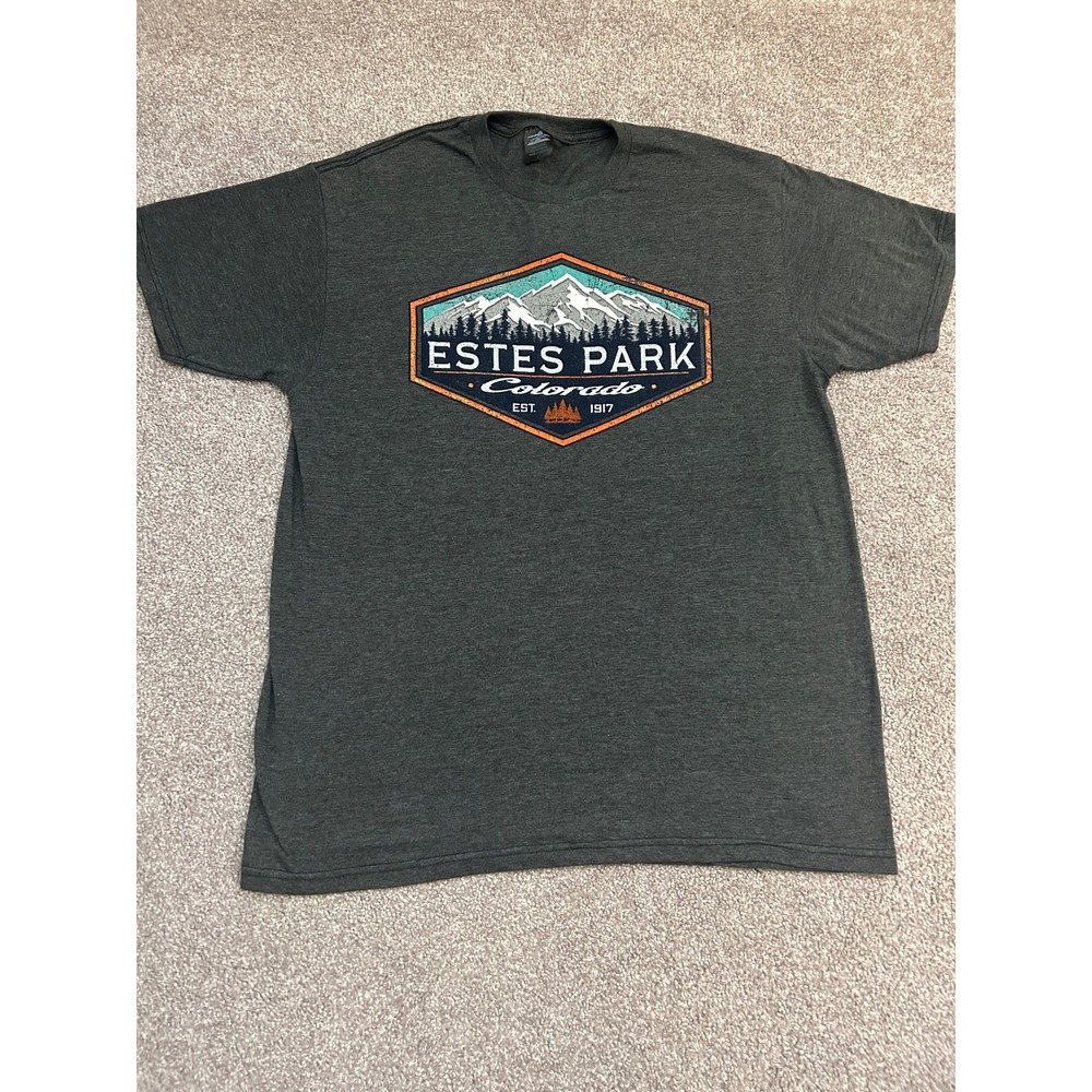 Prairie Mountain Estes Park Colorado Tee Mens L Grey Excellent Graphic T-Shirt